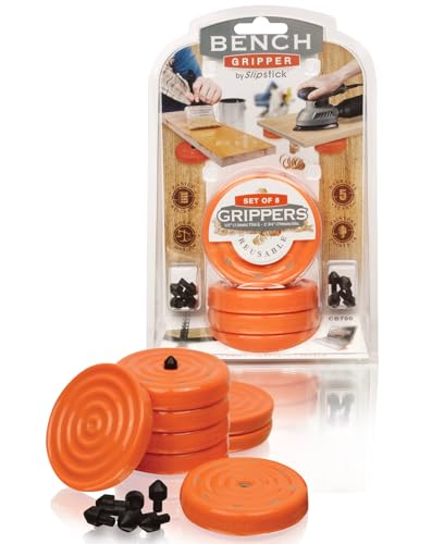 Slipstick CB700 Universal Bench Grippers with Non Slip Grip Surface for Woodworking, Painting, Leveling, Raising, and Supporting (Set of 8) 2-3/4” Round x ½” Tall-Orange, 8 Pack, 8 Count