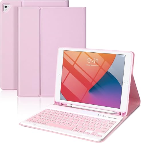 SXNIWBAI Custodia con tastiera per iPad 6a generazione 9,7 2018, custodia con tastiera per 5a generazione 2017, custodia sottile con tastiera Bluetooth staccabile e portamatite per iPad 6/5 Gen, rosa