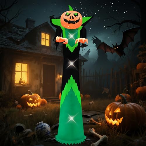 DAHAKII 12ft Halloween Inflatable Decor with LED Lights Outdoor Blow up Decor Inflatables for Halloween/Yard/Lwan/Garden Outside Decor (12ft Black Pumpkin)