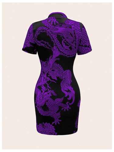 Image of Floerns Women's Cheongsam Chinese Traditional Dragon Print Qipao Bodycon Mini Dress