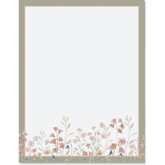 PaperDirect Blooming Wildflower Meadow Border Papers, Stationery with Green Outer Border, Pink Inner Border and Wildflowers on Bottom Edge, 8.5 x 11,