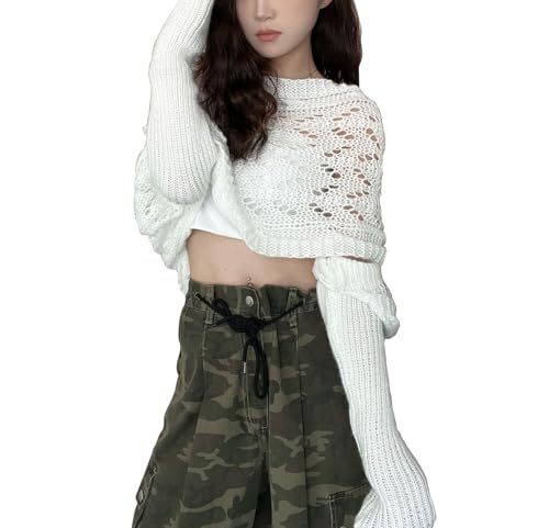 Emmababy Crochet Sweater Wrap, Knit Scarf with Sleeves Plus Size, Knitted Cable Wrap