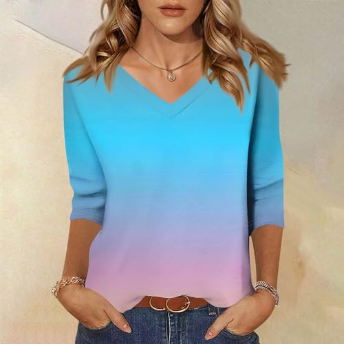 HTHLVMD Womens 3/4 Length Sleeve Tunic Tops Summer Fall Outfits 2025 Three Quarter Sleeve Casual V Neck T Shirts for Women