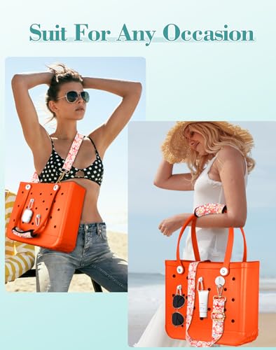 Image of Bag Strap Crossbody Charms for Bogg Bag Accessories - Shoulder Strap Neoprene Luggage Handle Wrap for Suitcase & 2 Key Holders Orange Daisy