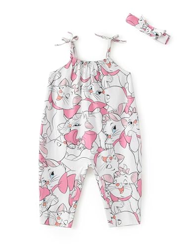Image of Disney Frozen Elsa Princess Minnie Stitch Marie Girls Romper with Bow Tie Strap and Headband Cute Jumpsuit for Baby & Toddler