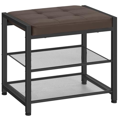 HOOBRO Small Shoe Bench, 3-Tier Shoe Rack, Shoe Storage Bench with PU Seat Cushion, Entryway Shoe...