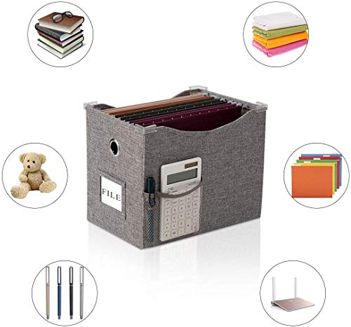 Shouldin Linen File Boxes 1-Pack With Metal Sliding Rail For Letter Size File Storage Box With Extra Pocket Storage Collapsible Hanging File Organizer Storage Filing Box File Organizer Bin (1, Grey) #TOP6