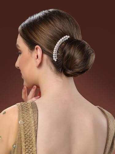 Image of Vogue Hair Accessories Golden And White Pearl Comb Hair Clip For Women