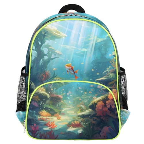 Sac à dos enfant école et voyage avec motif poissons de mer pour fille et garçon
