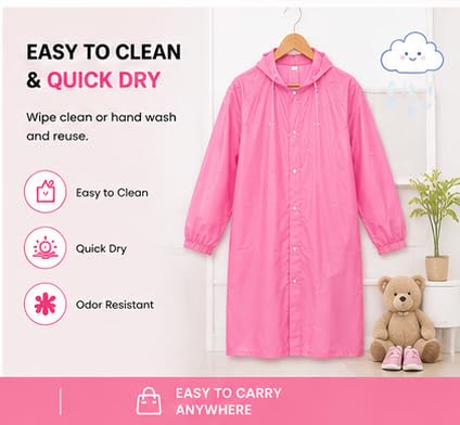 Image of Kids Waterproof & Lightweight EVA Raincoat with Hooded Full Body Rain Protection for Boys and Girls Reusable Rain Wear Pack of 1