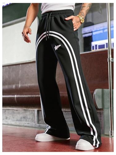 Verdusa Boy's Striped Baggy Sweatpants Y2k Graphic Wide Leg Long Track Pants Streetwear3