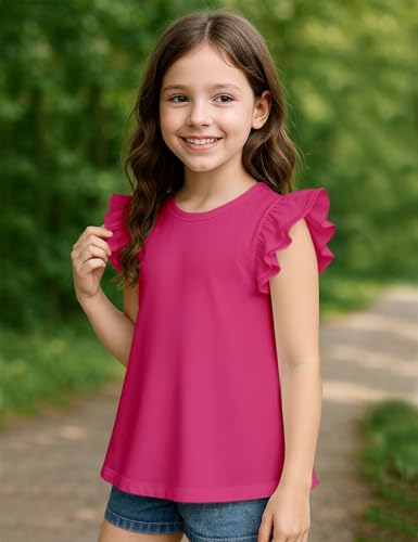 Image of Kilymosy Girls White Shirt Short Sleeve Summer Casual Flutter Tops Tee Blouse 5-14 Years