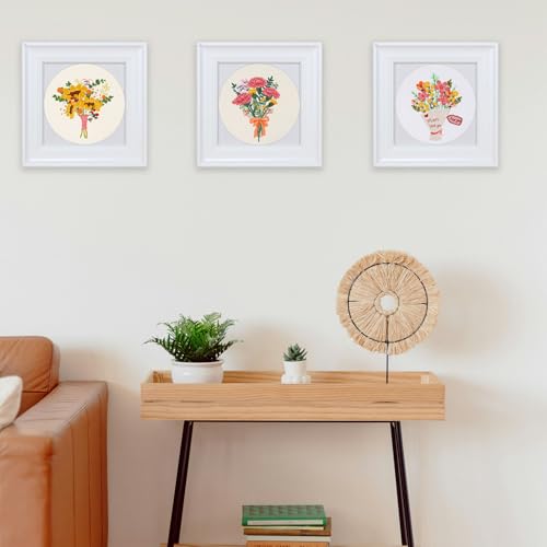 Image of FONNUY Bouquet Flowers Embroidery Kit Love Mom for Beginners, Pre-Stamped Pattern Kits for Adults with Hoop, Easy to Follow Color Thread Needlework, 8'' Hoop (Wildflowers)