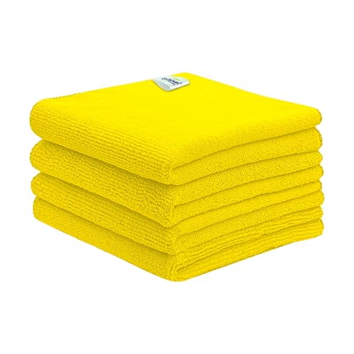 Image of SOFTSPUN Microfiber Cleaning Cloths, 4pcs 40x40cms 340GSM Yellow! Highly Absorbent, Lint and Streak Free, Multi -Purpose Wash Cloth for Kitchen, Car, Window, Stainless Steel, Silverware.