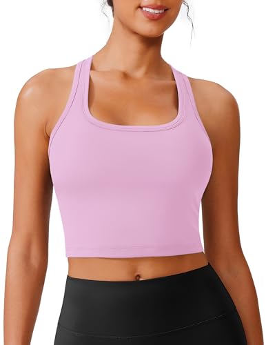 Image of PINSPARK Sports Bra Longline Racerback Tank Tops for Women Padded Workout Yoga Top