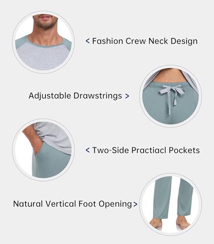 COLORFULLEAF Men's Pajamas Set Bamboo Rayon Soft Sleepwear Short Sleeve and Pants Pjs Sleep Set With Pocket4