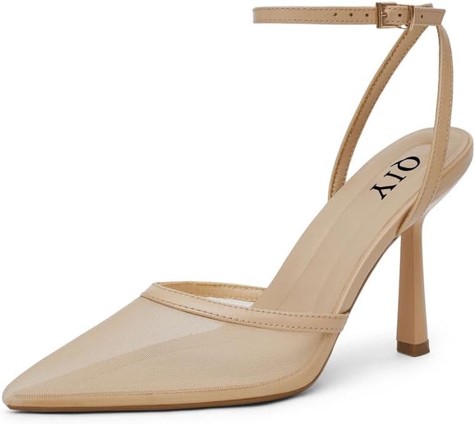 QIY Closed Toe Ankle Strap Heels Women Pumps Pointed Toe Heeled Sandals for Women Stiletto Wedding Dress Shoes
