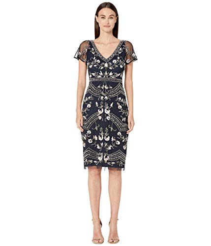 Image of Adrianna Papell Women's Floral Beaded Flutter Sleeve Cocktail Dress
