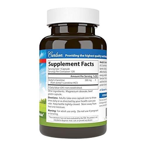 Carlson Labs Acetyl L-Carnitine, 500mg, 120 Capsules