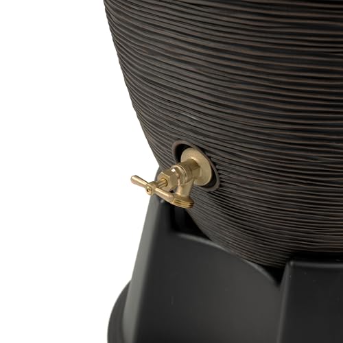Image of RTS Home Accents Newport 50‑Gallon Flat‑Back Rain Barrel with Stand & Planter Bundle - Bronze | Removable Lid, UV-Stabilized Outdoor Water Storage