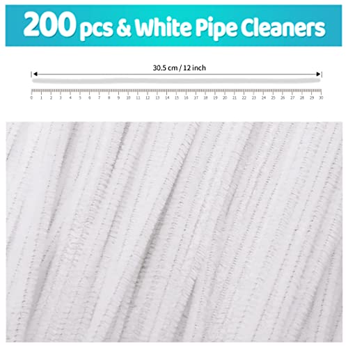 Image of IOOLEEM 200pcs White Pipe Cleaners Bulk for Crafts | Chenille Stems for DIY Flower Making & Festival Decor & Party Projects, Pipe Cleaner Crafts, Art and Craft Supplies