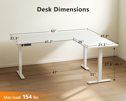 Image of Casaottima 63 Inch L Shaped Electric Standing Desk, Home Office, White (Pack of 2)