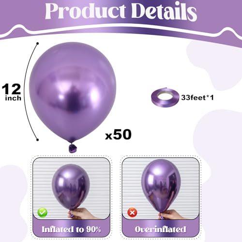 Image of Togvu Metallic Purple Balloons 50Pack 12 Inch Chrome Purple Latex Party Balloons for Birthday Party Wedding Bridal Baby Shower Bachelorette Decorations