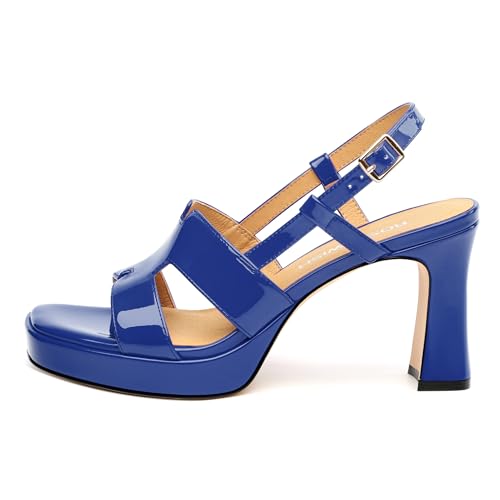 Image of ROSERWISH Heels for Women Chunky Block Platform High Heels Square Open Toe Strappy Heel Sandals Wedding Party Prom Fashion Slingback Dress Pump Sandals Shoes