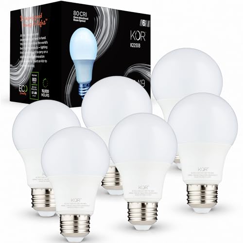 KOR 6 Pack A19 LED Light Bulb, 60W Equivalent...