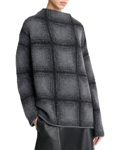 Vince Shadow Plaid Funnel Neck Alpaca & Wool-Blend Sweater