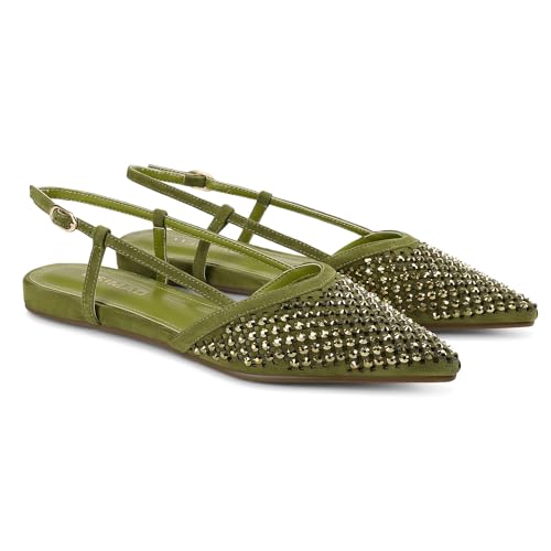 Image of USIMAD Women's Suede Mesh Slingback Flats Pointed Toe Breathable Comfortable Office Dress Shoes