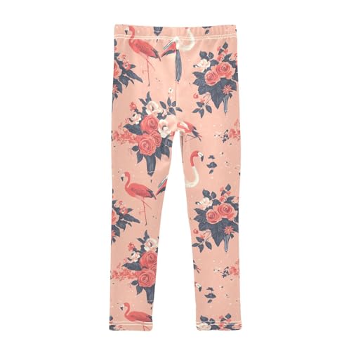 Wusikd Pink Flamingos Girls' Leggings Toddler Doodles Flowers Kids Yoga Pants Dance Active Tights 4T2