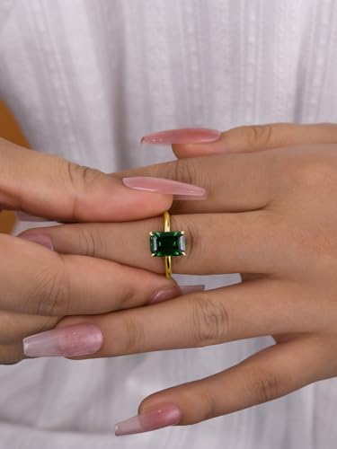 3.0CT Elongated Emerald Cut Engagement Ring,Emerald Solitaire Simulated Diamond Ring,925 Sterling Silver Promise Wedding Ring3