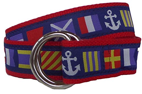 Mens Nautical Flag D-Ring Style Belt, Ribbon Belt, Classic Mens Belt, Nautical Accessory