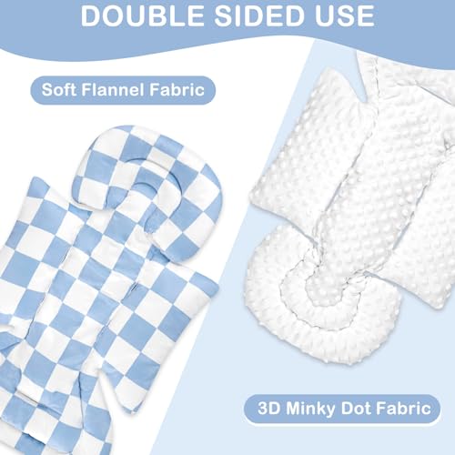 Image of DILIMI Infant Car Seat Insert, Baby Car Seat Head Support with 3 Strap Paddings, Soft Newborn Car Seat Cushion for Stroller, Swing, Bouncers, Blue Checkered