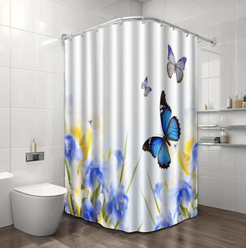 Rideau de douche iris papillon en tissu polyester lavable avec 12 crochets - 5