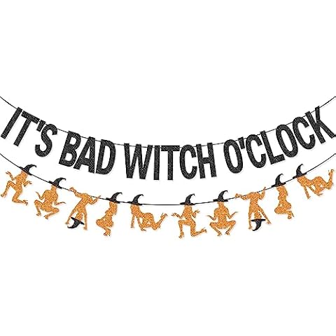 It's Bad Witch O'clock Banner Garland for Halloween Bachelorette Party Decorations Cover