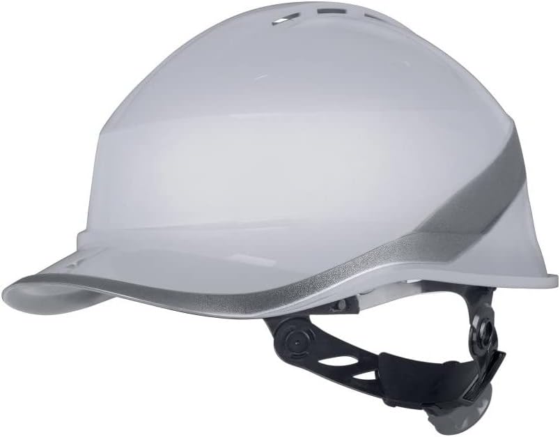 Vented Construction Site Helmet with Baseball Visor, ABS Plastic, Rotor Closure, Head Circumference 53-64 cm, Dielectric Deltaplus Diamond VI Wind - One Size, White