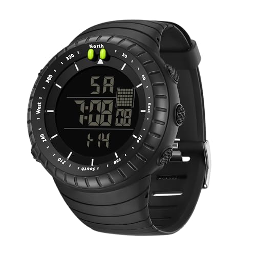 Digitale Herren-Sportuhr, wasserdicht, taktisch, LED-Hintergrundbeleuchtung, Alarm, Datum, Militäruhr, Schwarz