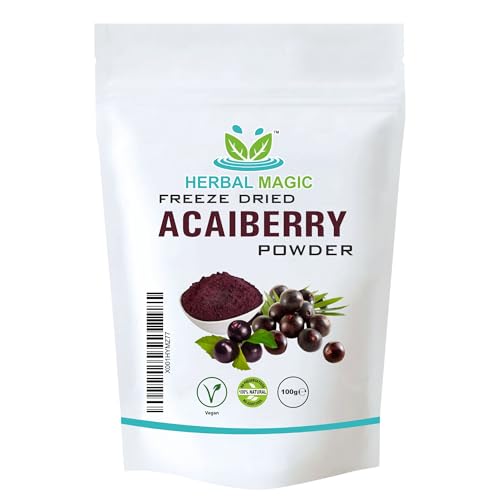 Herbal Magics Freeze Dried Acai Berry Powder - Wild-harvested - Delicious Smoothies Puddings and Dessert- Free from Fillers & Preservatives-100g (Pack of 1)