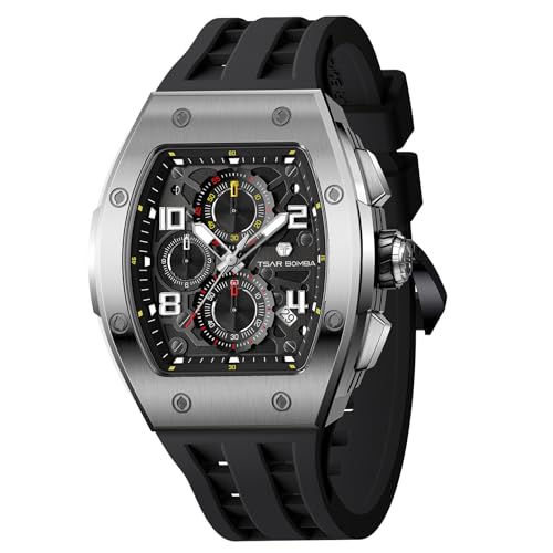 Image of TSAR BOMBA Men's Luxury Quartz Watch, Luminous Dial 5ATM Water Resistance Silicone Strap Men's Wristwatch Ideal Gift for Men