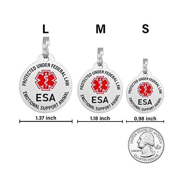 Service Dog Id Tag and ESA Emotional Support Dog Tags with Red Medical Alert Symbol, 4 Lines of Custom Text Deeply Engraved on Back of Pet ID Tag (Round, ESA) Service Dog Id Tag and ESA Emotional Support Dog Tags with Red Medical Alert Symbol, 4 Lines of Custom Text Deeply Engraved on Back of Pet ID Tag (Round, ESA)