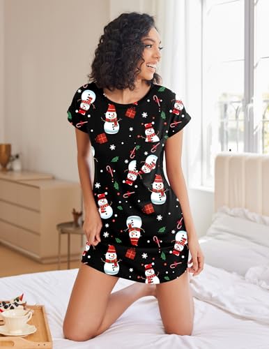 Image of Ekouaer Tshirt Nightgowns for Women Slub-Knit Sleepshirt Soft Night Gown Casual Sleepwear Night Shirt with Pockets S-2XL