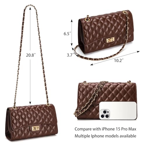 Image of Quilted Leather Crossbody Bags for Women Trendy Ladies Shoulder Purse Satchel HandBag with Chain Strap