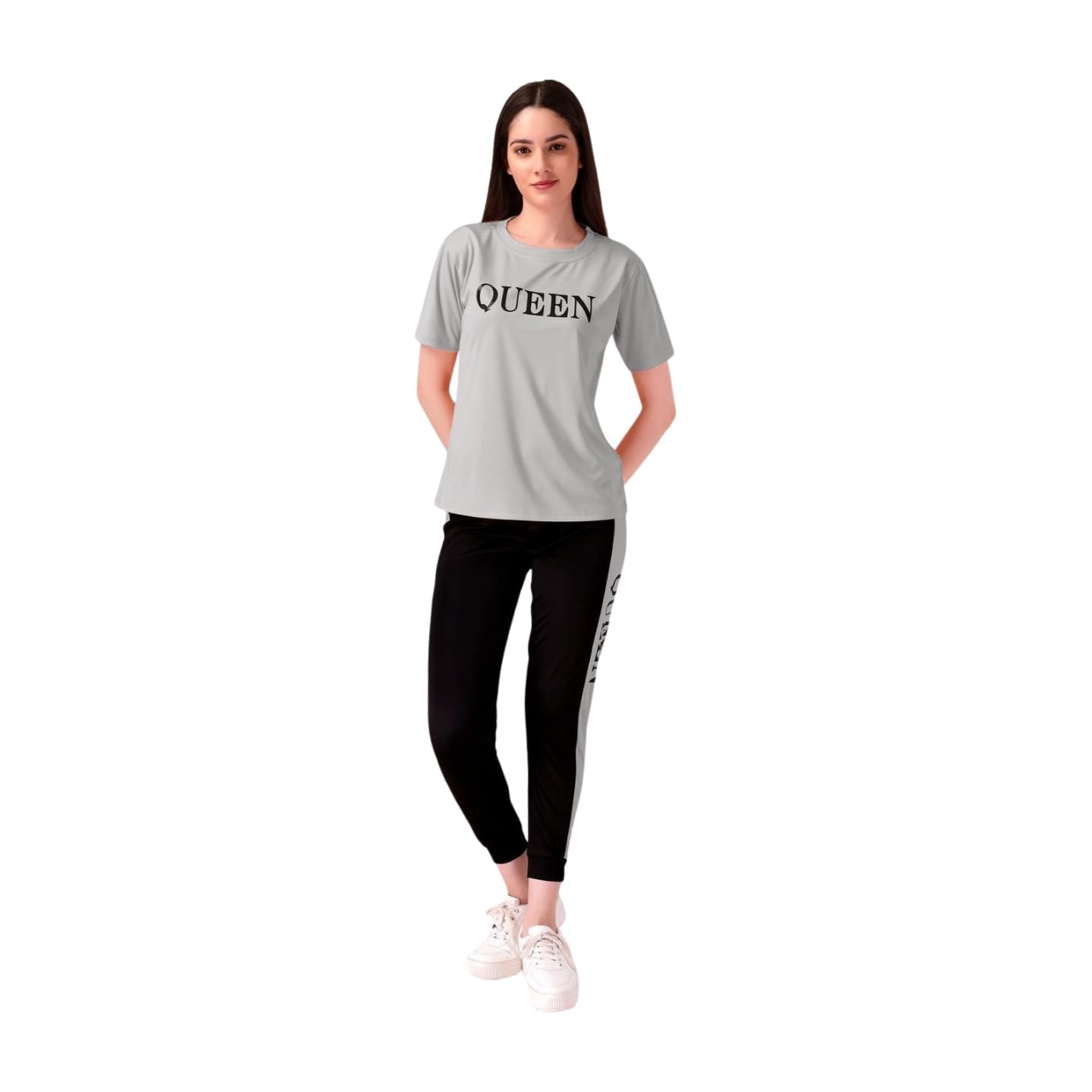 Women's Active Wear Track Suit Set Sportswear Top & Bottom Set for Women Western for Fitness & Workout Tshirt for Women Gym pants (IN, Alpha, M, Regular, Grey)-image-38