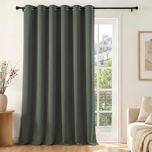Deconovo Cortina Opaca Térmica para Salón y Dormitorio, 1 Panel Aislante Frío y Calor con Ojales, Cortina Oscurecedora Moderna para Ventanas, 200x245 cm, Verde Ahumado