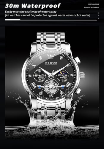 Image of OLEVS Mens Watches Luxury Diamond Calendar Stainless Steel Male Watches Business Dress Waterproof Luminous Fashion Watch for Men