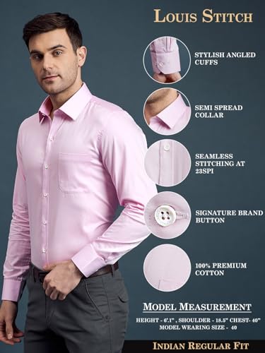 Image of LOUIS STITCH Men's Solid Regular Fit Shirt (LS-ST-BS332-S1-PKCF-42-900 BS332 Pink