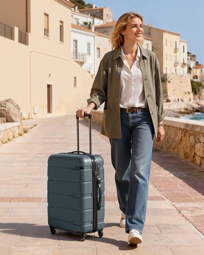 Image of Coolife Luggage Expandable(only 28 inch) Suitcase PC+ABS Spinner Built-in TSA Lock 20in 24in 28in Carry on (Teal, M(24in).)