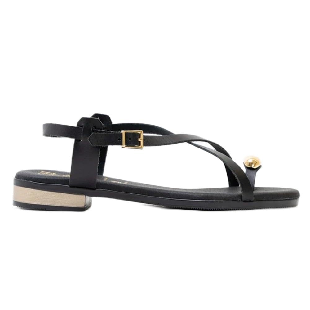 Adriann Lasconi Sandalias de Piel Mujer Modelo Gladys Negro - Planta Confort Gel - Fabricadas en España por Oh! My Sandals - Cuero